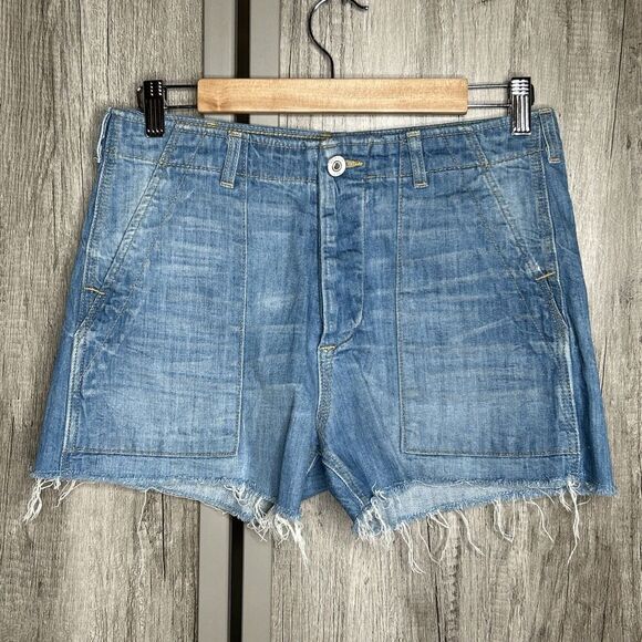 Hudson Roxie Denim Shorts Patch Pockets Flap Button Fly Military Short Size 26 - Picture 1 of 8